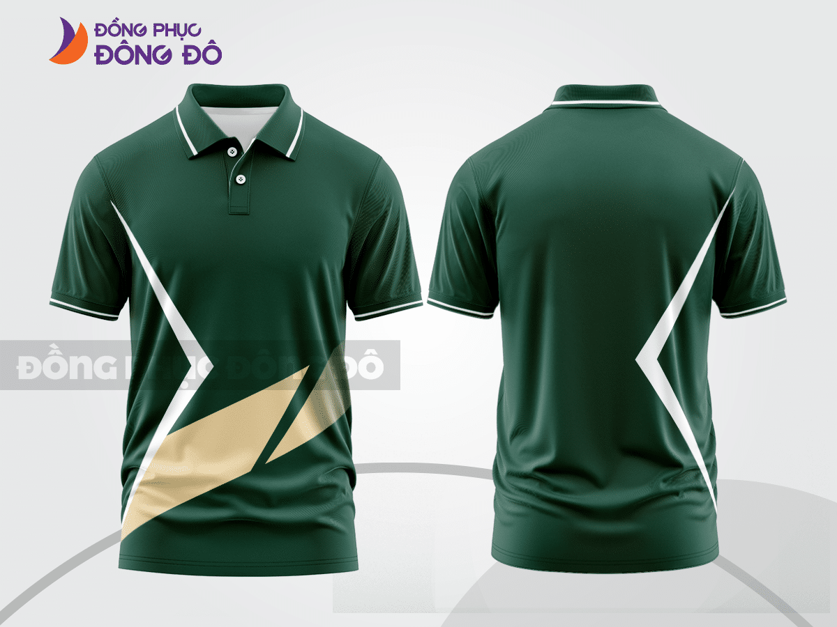 Mẫu polo basic đồng phục văn phòng màu xanh rêu phối kem họa tiết chéo ctpb6835