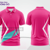 Mẫu áo polo basic đồng phục công sở màu hồng cánh sen phối xanh cyan họa tiết chéo ctpb6836