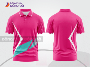 Mẫu áo polo basic đồng phục công sở màu hồng cánh sen phối xanh cyan họa tiết chéo ctpb6836