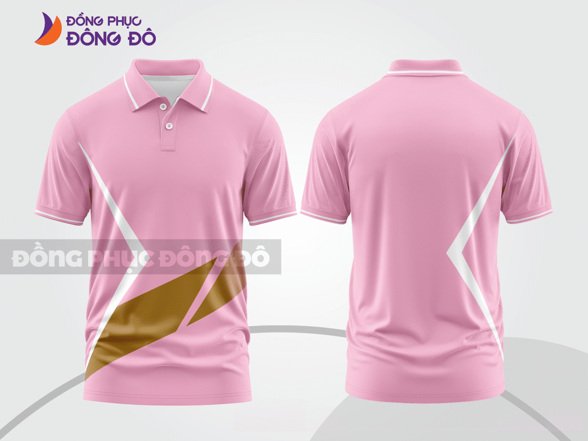 Mẫu áo polo basic đồng phục doanh nghiệp màu hồng phấn phối vàng họa tiết chéo ctpb6837