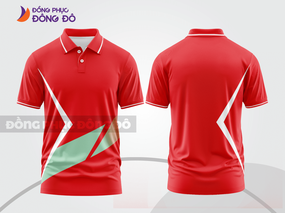 Mẫu polo basic đồng phục nhân viên màu đỏ phối xanh ngọc họa tiết chéo ctpb6838