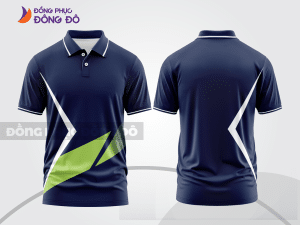 Mẫu áo polo basic đồng phục công sở màu xanh navy phối xanh chuối họa tiết chéo ctpb6841