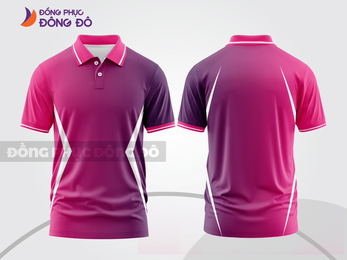 Mẫu polo basic đồng phục văn phòng màu hồng cánh sen phối tím ctpb6875