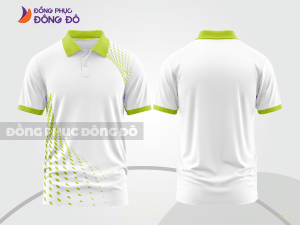 Mẫu áo polo basic đồng phục doanh nghiệp màu trắng phối xanh chuối họa tiết chấm thân dưới ctpb6912