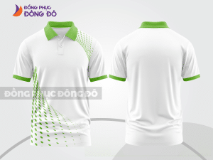Mẫu polo basic đồng phục nhân viên màu trắng phối xanh lá non họa tiết chấm thân dưới ctpb6913