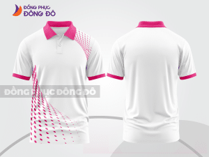 Mẫu áo polo basic đồng phục công sở màu trắng phối hồng cánh sen họa tiết chấm thân dưới ctpb6916