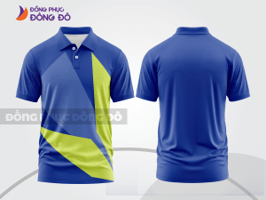 Mẫu polo basic đồng phục văn phòng màu xanh dương phối xanh chuối họa tiết chéo ctpb6931