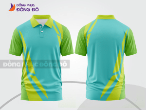 Mẫu áo polo basic đồng phục doanh nghiệp màu xanh chuối phối xanh lá họa tiết chữ V ctpb6953