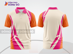 Mẫu áo polo basic đồng phục công sở màu trắng phối hồng cánh sen line cong ctpb6957