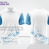 Mẫu polo basic đồng phục văn phòng màu trắng phối xanh cyan họa tiết thân dưới ctpb6996
