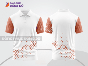 Mẫu áo polo basic đồng phục doanh nghiệp màu trắng phối hồng cam họa tiết thân dưới ctpb6998
