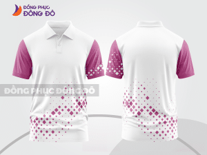 Mẫu áo polo basic đồng phục công sở màu trắng phối hồng tím họa tiết thân dưới ctpb7002