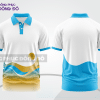 Mẫu áo polo basic đồng phục doanh nghiệp màu trắng phối xanh cyan mảng bụng ctpb7023