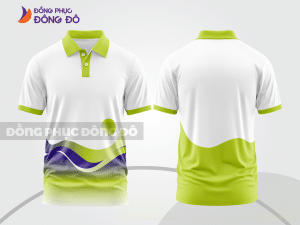Mẫu áo polo basic đồng phục công ty màu trắng phối xanh chuối mảng thân dưới ctpb7025