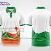 Mẫu áo polo basic đồng phục công sở màu trắng phối xanh lá đỏ mảng thân dưới ctpb7027