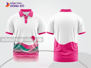 Mẫu áo polo basic đồng phục doanh nghiệp màu trắng phối hồng cánh sen mảng thân dưới ctpb7028