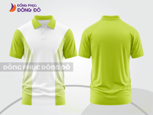 Mẫu polo basic đồng phục nhân viên màu xanh chuối phối trắng kẻ dọc lệch ctpb7044