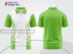 Mẫu áo polo basic đồng phục công ty màu xanh lá non phối trắng kẻ dọc lệch ctpb7045