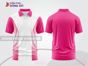 Mẫu áo polo basic đồng phục doanh nghiệp màu hồng cánh sen phối trắng kẻ dọc lệch ctpb7048