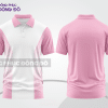 Mẫu polo basic đồng phục nhân viên màu hồng phấn phối trắng kẻ dọc lệch ctpb7049