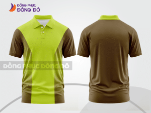 Mẫu áo polo basic đồng phục doanh nghiệp màu nâu phối xanh chuối mảng vai ctpb7064