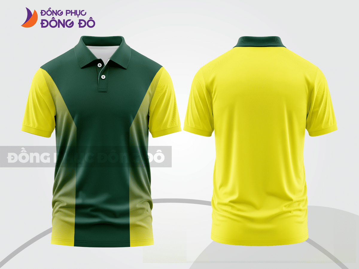 Mẫu áo polo basic đồng phục công sở màu xanh rêu phối vàng mảng vai ctpb7067