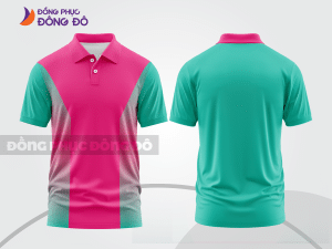 Mẫu polo basic đồng phục công ty màu hồng cánh sen phối xanh ngọc mảng vai ctpb7068
