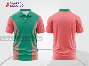 Mẫu áo polo basic đồng phục công sở màu xanh lá phối hồng phấn mảng vai ctpb7077