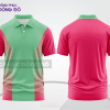 Mẫu polo basic đồng phục công ty màu xanh lá phối hồng cánh sen mảng vai ctpb7078