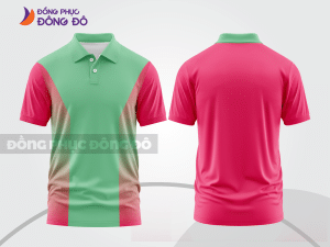 Mẫu polo basic đồng phục công ty màu xanh lá phối hồng cánh sen mảng vai ctpb7078