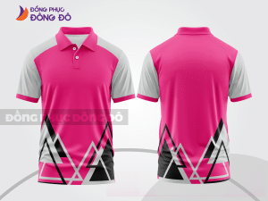 Mẫu áo polo basic đồng phục doanh nghiệp màu hồng cánh sen phối đen họa tiết tam giác ctpb7107