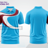 Mẫu áo polo basic đồng phục doanh nghiệp màu xanh cyan phối đỏ họa tiết vòng cung ctpb7120