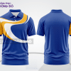 Mẫu polo basic đồng phục nhân viên màu xanh dương phối vàng họa tiết vòng cung ctpb7121