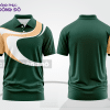 Mẫu áo polo basic đồng phục doanh nghiệp màu xanh rêu phối kem họa tiết vòng cung ctpb7125