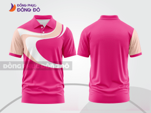 Mẫu polo basic đồng phục nhân viên màu hồng cánh sen phối trắng họa tiết vòng cung ctpb7126