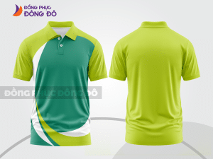 Mẫu áo polo basic đồng phục văn phòng màu xanh chuối phối xanh lá họa tiết vòng cung ctpb7162