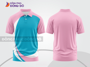 Mẫu áo polo basic đồng phục văn phòng màu hồng phấn phối xanh da trời họa tiết vòng cung ctpb7167