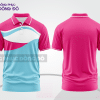 Mẫu polo basic đồng phục nhân viên màu hồng cánh sen phối xanh cyan mảng vai ctpb7179