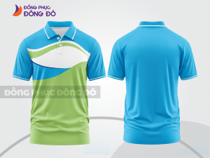 Mẫu áo polo basic đồng phục công sở màu xanh cyan phối xanh chuối mảng vai ctpb7181