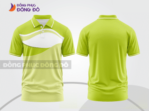Mẫu áo polo basic đồng phục doanh nghiệp màu xanh chuối phối vàng nhạt mảng vai ctpb7183
