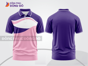 Mẫu áo polo basic đồng phục văn phòng màu hồng phấn phối tím mảng vai ctpb7190