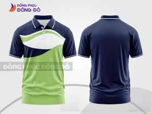 Mẫu áo polo basic đồng phục công sở màu xanh navy phối xanh chuối mảng vai ctpb7191