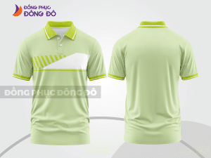 Mẫu polo basic đồng phục doanh nghiệp màu xanh chuối nhạt phối trắng kẻ ngang ngực ctpb7203