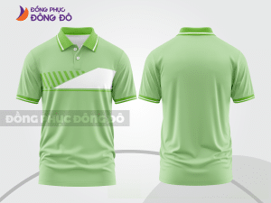 Mẫu polo basic đồng phục nhân viên màu xanh lá non phối trắng kẻ ngang ngực ctpb7204