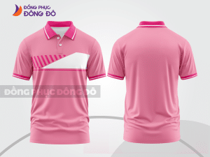 Mẫu polo basic đồng phục doanh nghiệp màu hồng phối trắng kẻ ngang ngực ctpb7207