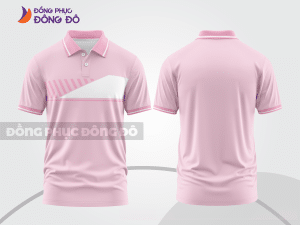 Mẫu polo basic đồng phục nhân viên màu hồng phấn phối trắng kẻ ngang ngực ctpb7208
