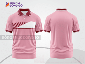 Mẫu polo basic đồng phục công ty màu hồng đất phối trắng kẻ ngang ngực ctpb7210