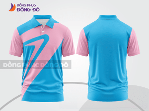 Mẫu polo basic đồng phục doanh nghiệp màu xanh cyan phối hồng họa tiết số 7 ctpb7242