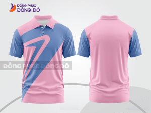 Mẫu polo basic đồng phục công ty màu hồng phấn phối xanh dương họa tiết số 7 ctpb7249
