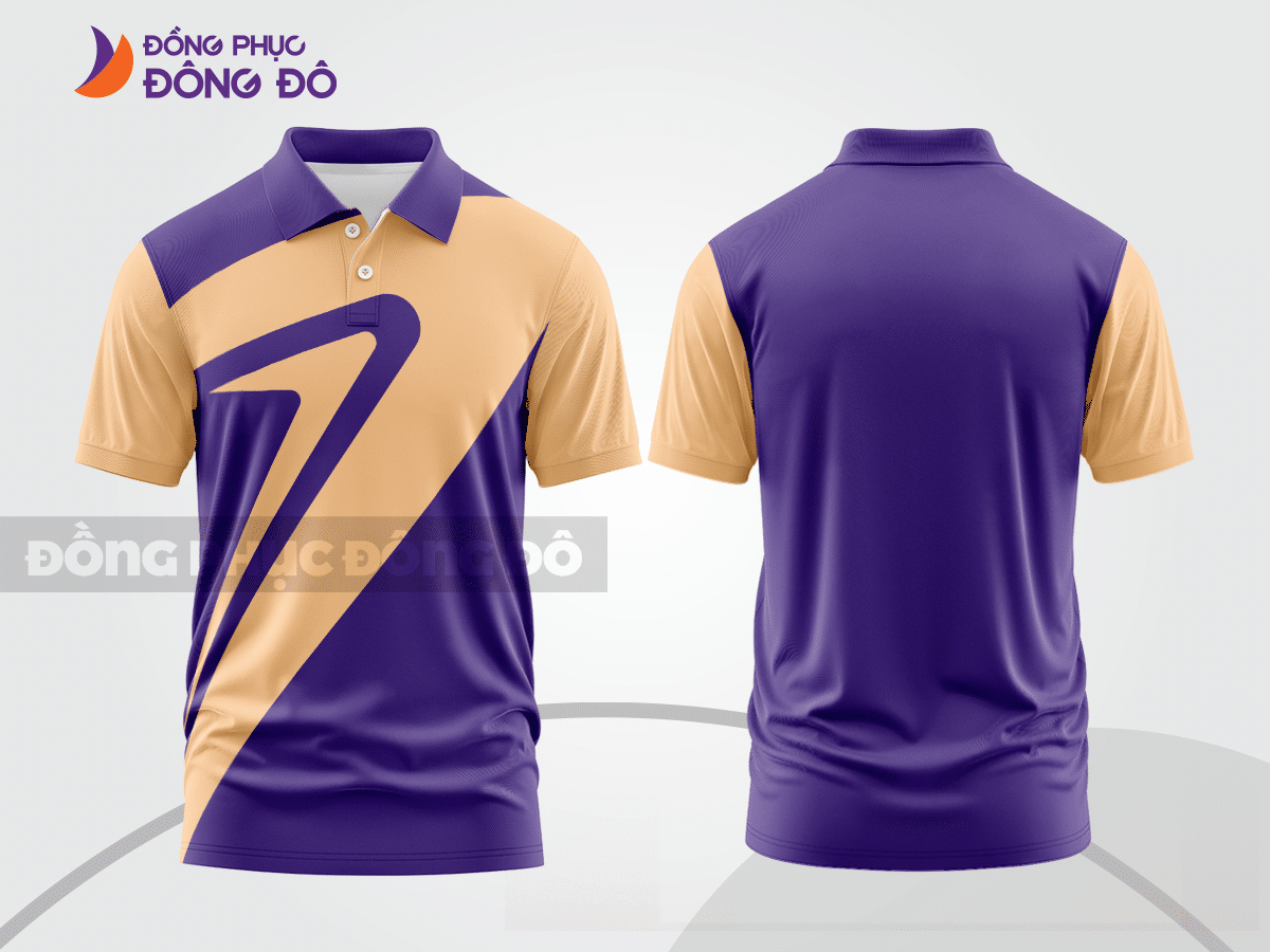 Mẫu polo basic đồng phục văn phòng màu tím phối vàng họa tiết số 7 ctpb7252